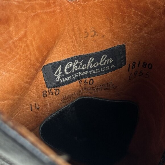 Vintage J Chisholm Western Handcrafted Black Leather Cowboy Men's Boots 8.5 D - Picture 16 of 16